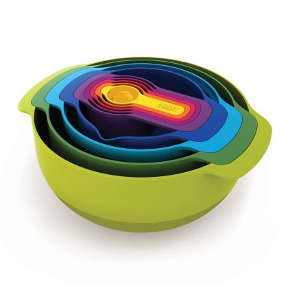 Kuchyňská mísa MULTI-COLOUR NEST™ 9 PLUS , sada 9 ks, stohovatelné, s odměrkou, barevná, Joseph Jose