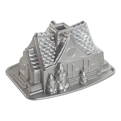Forma na pečení GINGERBREAD HOUSE BUNDT, perníková chaloupka, stříbrná, Nordic Ware