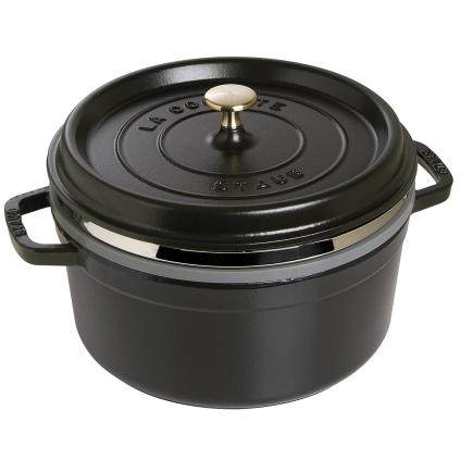 Hrnec COCOTTE 26 cm, 5,2 l, s pařákem, černá, litina, Staub