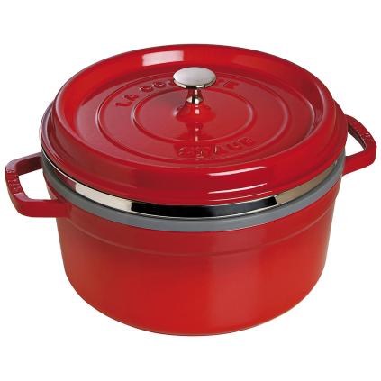 Hrnec COCOTTE 26 cm, 5,2 l, s pařákem, višňová, litina, Staub