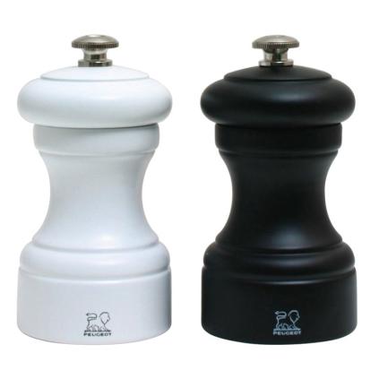 Sada mlýnků na sůl a pepř BISTRO 10 cm, sada 2 ks, černá / bílá, bukové dřevo, Peugeot