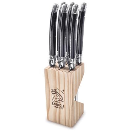 Steakový nůž PREMIUM, sada 6 ks, v bloku, lesklá černá, Laguiole