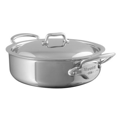 Kastrol 24 cm, 3,2 l, s nerezovými uchy a nerezovou poklicí, nerez, MAUVIEL