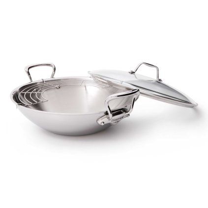 Wok M’COOK 32 cm, s nerezovými uchy, nerezová, Mauviel