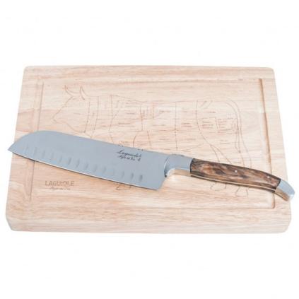Santoku nůž LUXURY 17 cm, s prkénkem, olive, Laguiole