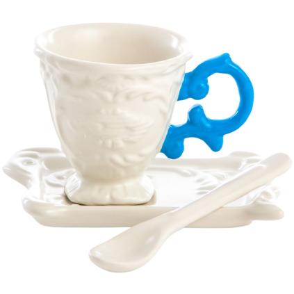 Šálek na čaj I-WARES, s podšálkem a lžičkou, světle modrá, Seletti