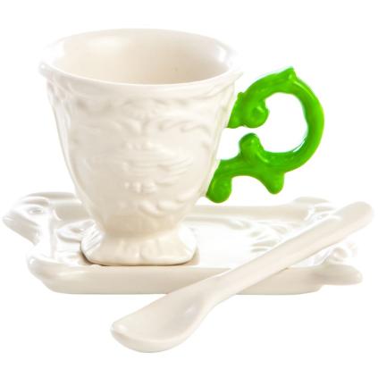 Šálek na čaj I-WARES, s podšálkem a lžičkou, zelená, Seletti