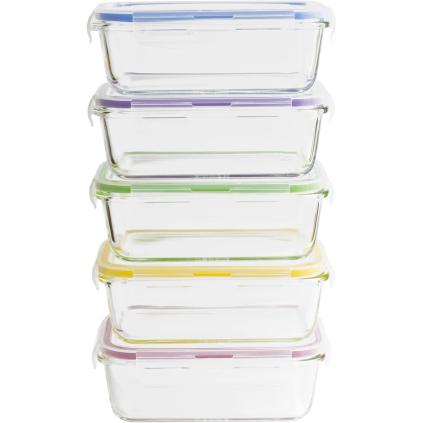 Box na potraviny PKV-5SRB 850 ml, sada 5 ks, sklo / plast, Pebbly