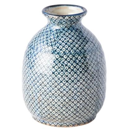 Láhev na saké SHIBORI 320 ml, modrá, keramika, MIJ