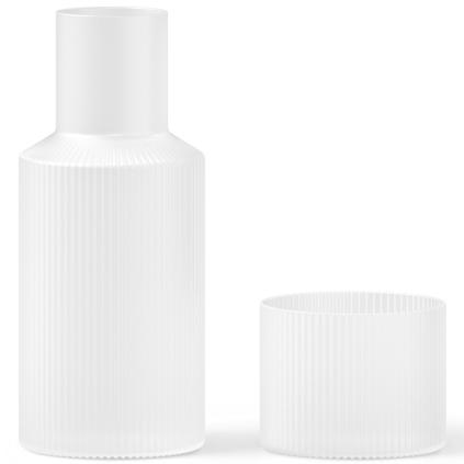 Karafa na vodu RIPPLE 500 ml, se sklenicí, bílá, sklo, ferm LIVING