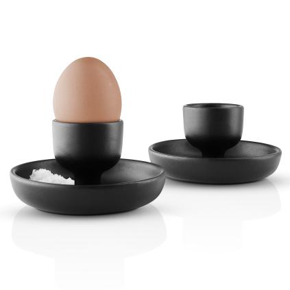 Kalíšek na vejce NORDIC KITCHEN 11 cm, sada 2 ks, černá, kamenina, Eva Trio