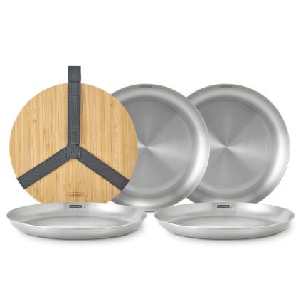 Jídelní talíř OUTDOOR 25 cm, sada 4 ks, stříbrná, nerezová ocel, Black+Blum