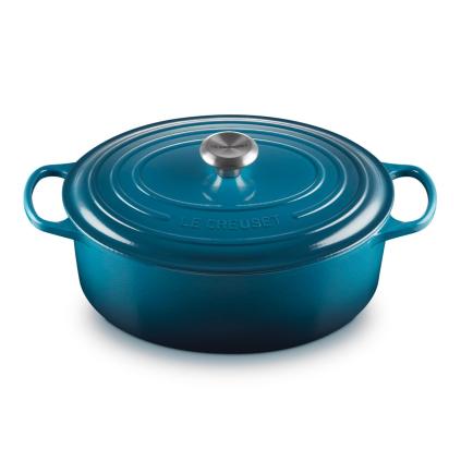 Kastrol SIGNATURE 31 cm, 6,3 l, oválný, DEEP TEAL, litina, Le Creuset