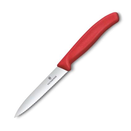Ořezávací nůž SWISS CLASSIC 10 cm, vroubkovaný, červená, plast, Victorinox