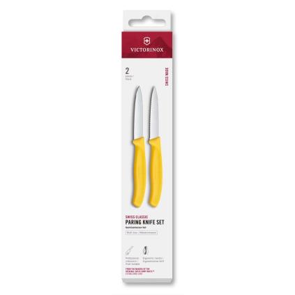 Sada nožů SWISS CLASSIC 8 cm, rovné a vroubkované ostří, špičaté, sada 2 ks, žlutá, plast, Victorino