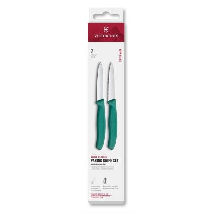 Sada nožů SWISS CLASSIC 8 cm, rovné a vroubkované ostří, špičaté, sada 2 ks, zelená, plast, Victorin