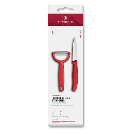 Sada nože a Y škrabky SWISS CLASSIC, sada 2 ks, červená, plast, Victorinox