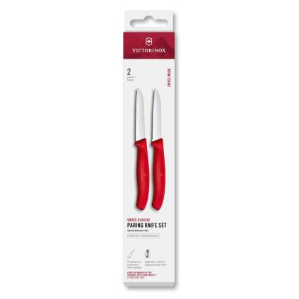 Sada nožů SWISS CLASSIC 8 cm, rovné a vroubkované ostří, sada 2 ks, červená, plast, Victorinox