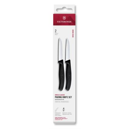 Sada nožů SWISS CLASSIC 8 cm, rovné a vroubkované ostří, sada 2 ks, černá, plast, Victorinox