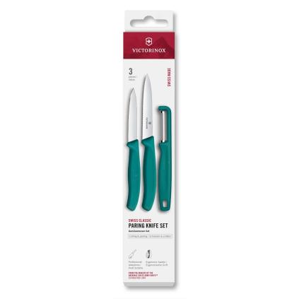 Sada nože a škrabky SWISS CLASSIC, sada 3 ks, zelená, plast, Victorinox