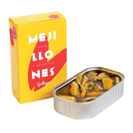 Galicijské mušle 120 ml, 12-16 ks v pikantní česnekové omáčce, La Narval