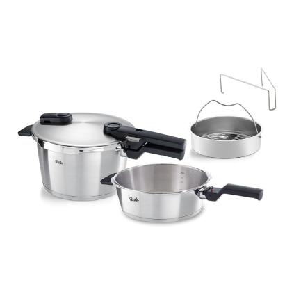 Tlakový hrnec VITAQUICK PREMIUM 2,5 l + 4,5 l, sada 2 ks, s napařovací vložkou, Fissler