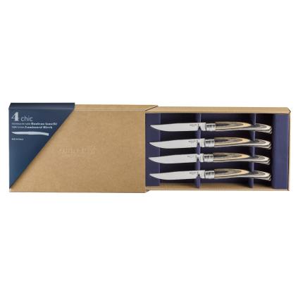 Steakový nůž 10 cm, sada 4 ks, březové dřevo, Opinel