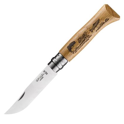 Kapesní nůž N°08 ANIMALIA FISH 8,5 cm, dubové dřevo, Opinel