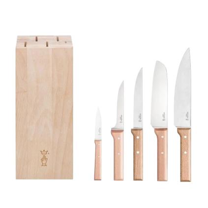 Sada nožů s blokem PARALLÈLE MEAT, sada 6 ks, přírodní, bukové dřevo, Opinel