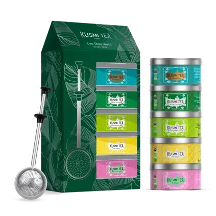 Dárková sada čajů GREEN TEAS, 5 x 20 g plechovka + infuzér, Kusmi Tea