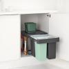 Vestavný odpadkový koš SORT & GO 2x 10 l + 1x 20 l, tmavě šedá / nefritově zelená, plast, Brabantia