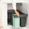Vestavný odpadkový koš SORT & GO 2x 10 l + 1x 20 l, tmavě šedá / nefritově zelená, plast, Brabantia