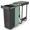 Vestavný odpadkový koš SORT & GO 2x 30 l, tmavě šedá / nefritově zelená, plast, Brabantia